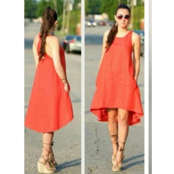 Banana Republic 100% Linen Orange High Low Sleeveless Tank Dress Size 10P - Picture 3 of 9